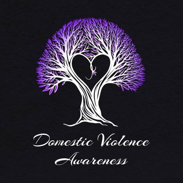 Domestic Violence Awareness Purple Ribbon Tree With Heart by MerchAndrey